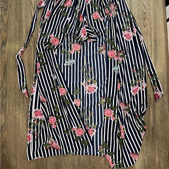 J For Justify Floral High-Low Romper Dress Flutter Sleeve Striped Navy White S - Picture 2 of 11